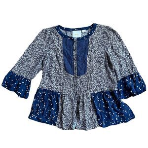 ANTHROPOLOGIE MAEVE Size 6 Hiver Boho Peasant Bell Sleeve floral metal button